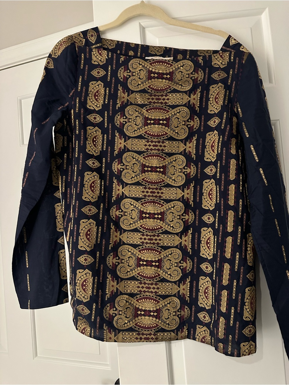 Tory Burch Navy Jacket with Gold & Burgundy Pattern